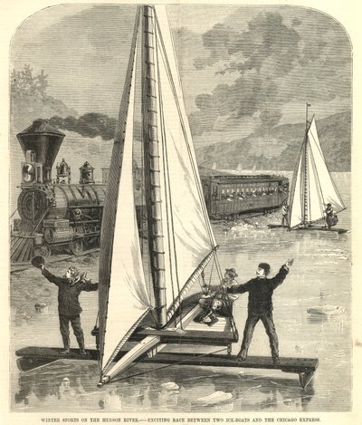 Exciting Race Between Two Ice-Boats and the Chicago Express by English School