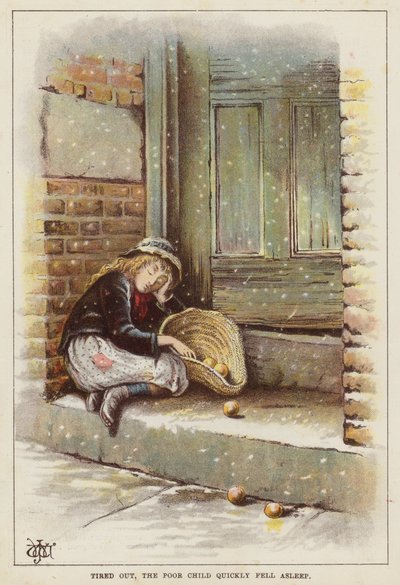 Exhausted Child Asleep on a Doorstep in the Snow by English School