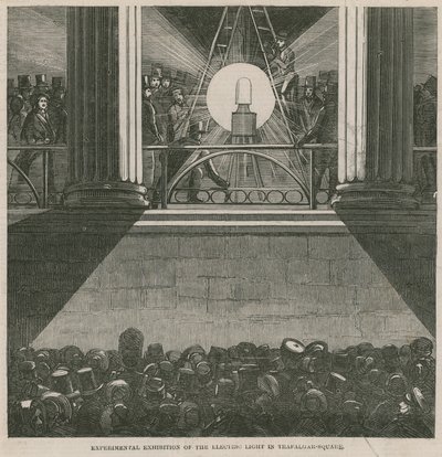 Experimental Exhibition of the Electric Light in Trafalgar Square, London by English School