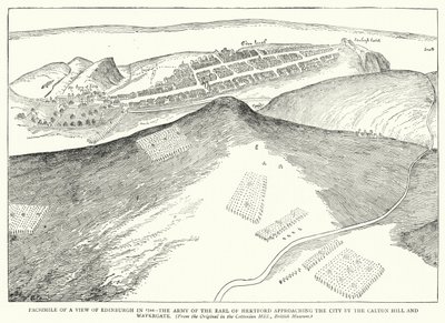 Facsimile of a View of Edinburgh in 1544, the Army of the Earl of Hertford approaching the City by the Calton Hill and Watergate by English School