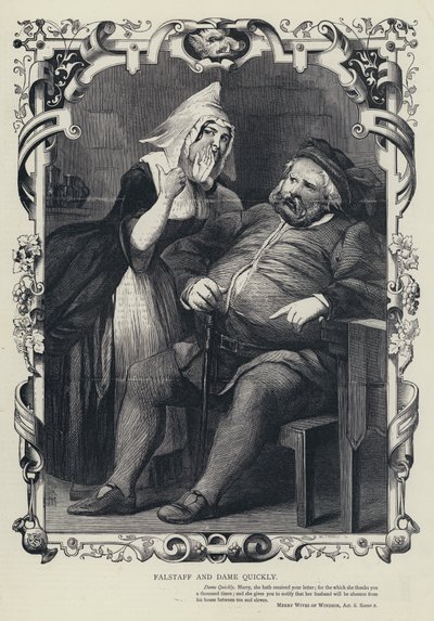 Falstaff and Dame Quickly, Merry Wives of Windsor, Act ii, Scene 2 by English School