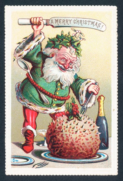 Father Christmas cutting into Plum Pudding by English School