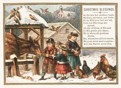 Feeding animals in the snow by English School