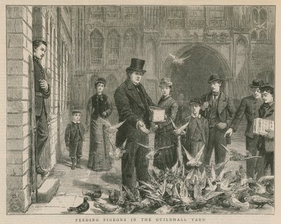 Feeding Pigeons in the Guildhall Yard by English School