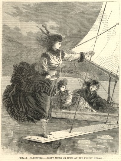 Female Ice-Boasters; Forty Miles an Hour on the Frozen Hudson by English School