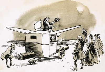 Fictional flights to the Moon included carriages drawn by geese or powered by fireworks by English School