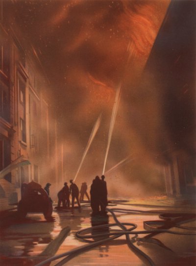 Fighting a Fire in a Factory after a German Air Raid, World War II by English School