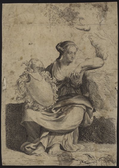 Figure of a Woman Sitting with a Decorative Picture Frame by English School