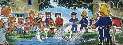 Firemen Spraying Ducks by English School