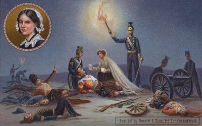 Florence Nightingale Treating Wounded British Soldiers on the Battlefield, Crimean War by English School