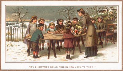 Food and Toys on a tressle table for children by English School