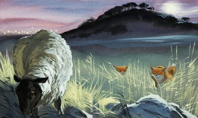 Foxes eyeing a sheep by English School