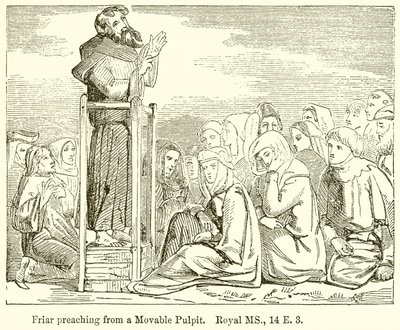 Friar Preaching from a Movable Pulpit. Royal MS., 14 E. 3 by English School
