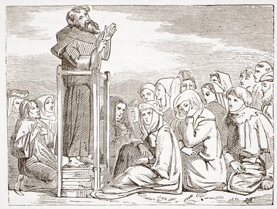 Friar preaching from a movable pulpit by English School