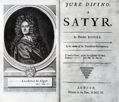 Frontispiece and Title Page for Jure Divino: A Satyr by Daniel Defoe, published 1706 by English School