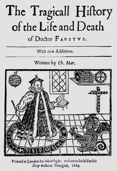 Frontispiece of The Tragicall History of the Life and Death of Doctor Faustus, by Christopher Marklin, c.1616 by English School