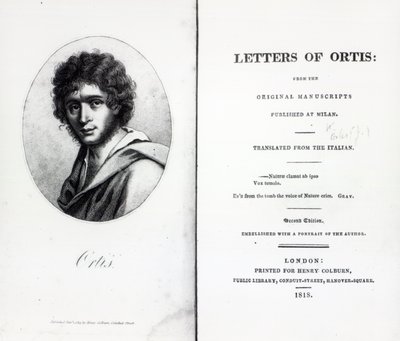 Frontispiece to The Letters of Ortis by Niccolo Ugo Foscolo by English School