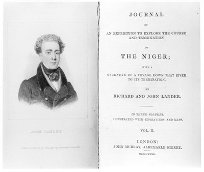 Frontispiece to Volume 2 of Journal of an Expedition to Explore the Course and Termination of The Niger by Richard and John Lander, published 1832 by English School