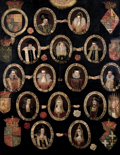 Genealogical Chart Tracing the Tudor Roots of Mary Stuart, Queen of Scots and Her Son James VI of Scotland and I of England, c.1603 by English School