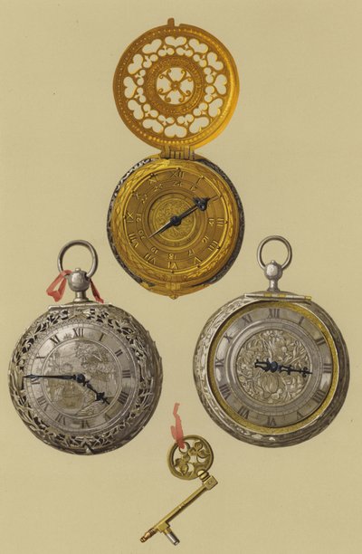 Gilt Clock-Watch, Silver Alarum Clock-Watch by English School