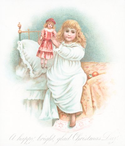 Girl getting out of bed on Christmas morning with present by English School