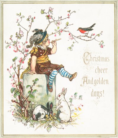 Girl with Rabbits, Whistling at Robin by English School