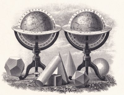Globes of the Earth and the Heavens with Geometrical Forms by English School