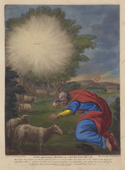 God appearing to Moses in a Burning Bush by English School