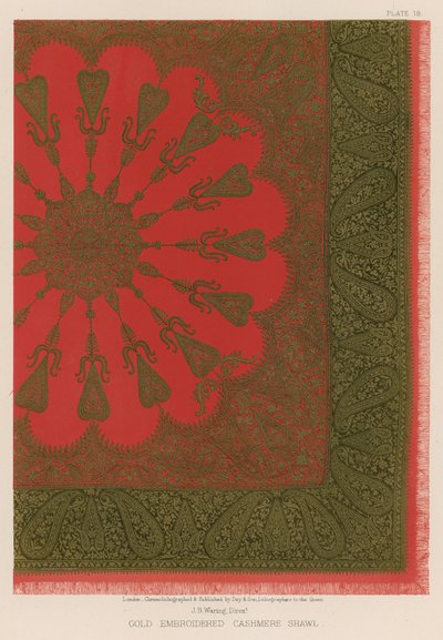 Gold Embroidered Cashmere Shawl by English School