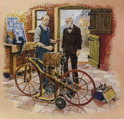 Gottlieb Daimler and his friend Wilhelm Maybach by English School