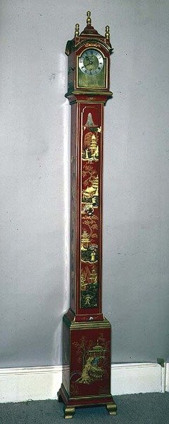 Grandmother Clock, Decorated with Gilt Chinoiserie, Domed Hood and Brass Dial by Samuel Short by English School