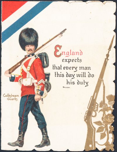 Greeting Card with a Soldier of the Coldstream Guards by English School