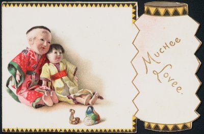 Greeting Card with an Oriental Child Holding a Doll by English School
