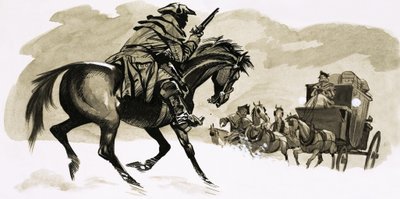 Highwayman About to Attack Carriage by English School