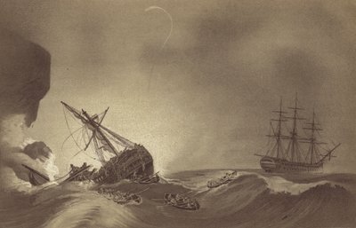 HMS Impetueux, commanded by Captain Thomas Byam Martin, rescuing the crew of HMS Venerable, under the command of Captain J Hunter, wrecked in Torbay, Devon, 24 November 1804 by English School