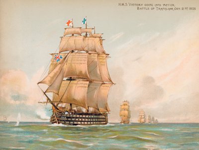 HMS Victory at the Battle of Trafalgar by English School