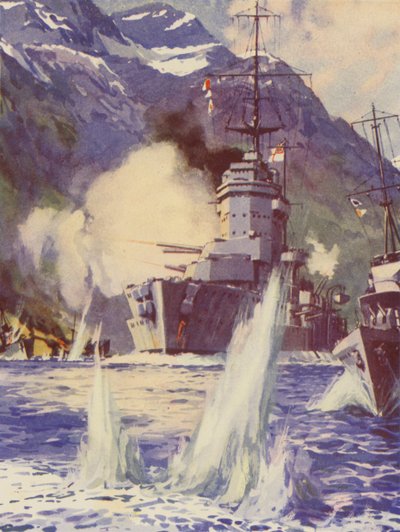 HMS Warspite off the Coast of Norway by English School