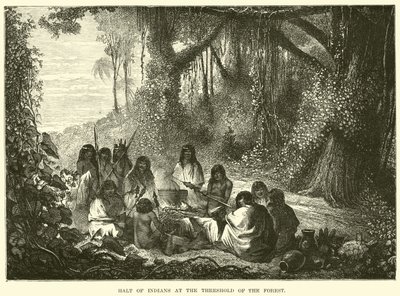 Halt of Indians at the threshold of the forest by English School
