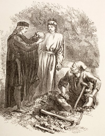 Hamlet Holds the Skull of Yorick, Illustration of Act V, Scene I in Hamlet, from 