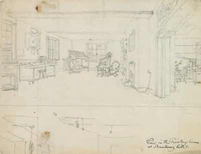 Hand drawn sketch of the Printing House, Strawberry Hill, London by English School
