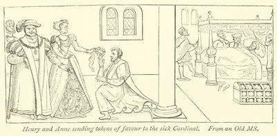 Henry and Anne sending tokens of favour to the sick Cardinal by English School