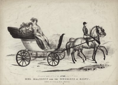 Her Majesty and the Duchess of Kent taking an airing in their Phaeton by English School