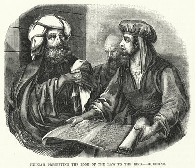 Hilkiah presenting the Book of the Law to the King (engraving) by English School