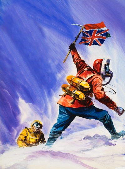 Hillard and Tensing on top of Mount Everest by English School