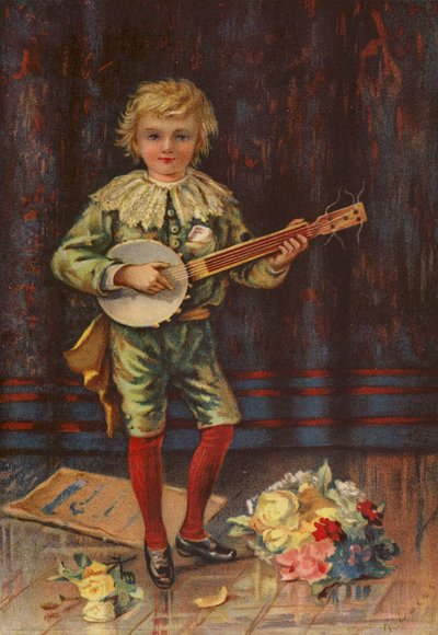 His First Appearance - Boy Playing the Banjo by English School