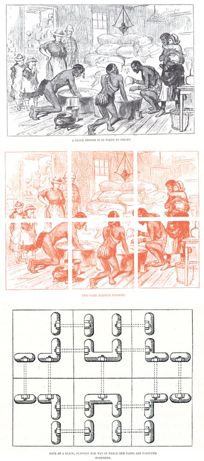 How a wood engraving block is fastened together by English School