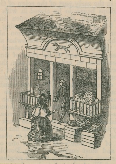 Illustration Depicting a Man Emerging from the Front of a Shop by English School