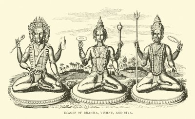 Images of Brahma, Vishnu, and Siva by English School
