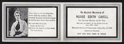 In Sacred Memory of Nurse Edith Cavell by English School