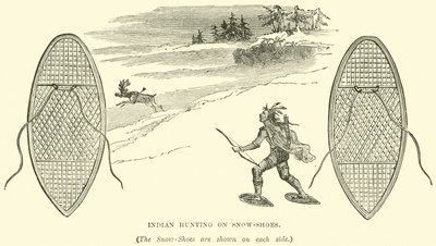 Indian hunting on snow-shoes by English School